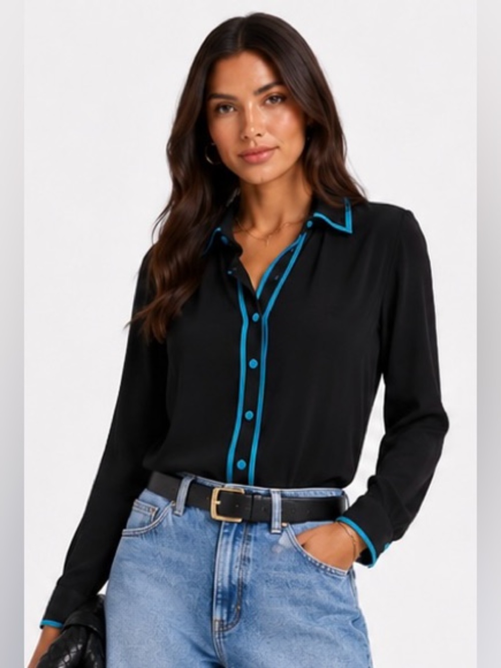 Rag & Bone Vintage Black Button Down with Blue Accent